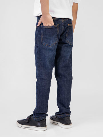 Dark Blue Casual Jeans With Whisker Wash - Junior Brumano Pakistan