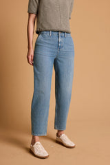 Mid Wash 100% Cotton Balloon Barrel Jeans