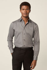 Dark Grey Slim Fit Easy Care Textured Single Cuff Smart Shirt