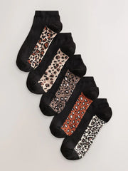 Leopard Footbed Trainers Socks 5 Pack