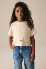 NEXT - Ecru Boxy Bows T-Shirt (3-16yrs)