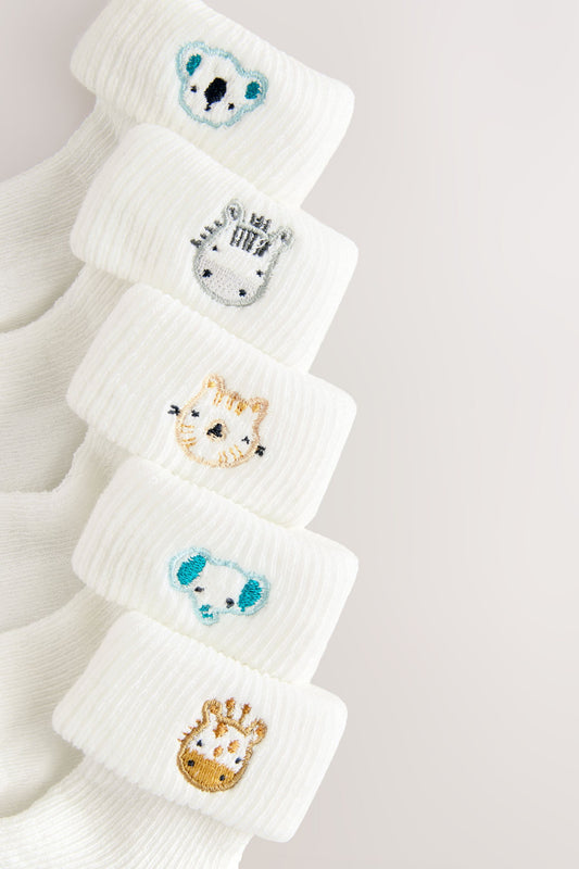 NEXT - White Character Embroidered Roll Top Socks 5 Pack (0mths-2yrs)