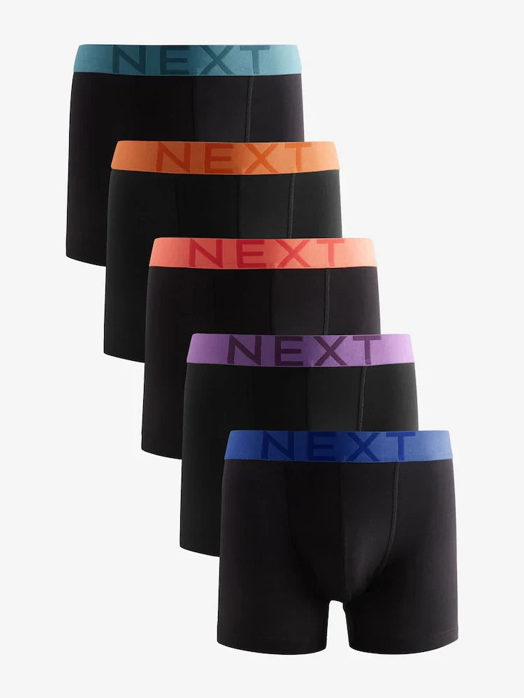 Black Bright Colour Waistband Trunks Boxers 5 Pack