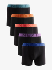Black Bright Colour Waistband Trunks Boxers 5 Pack
