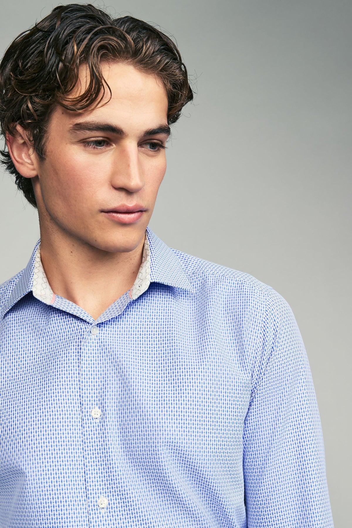 Blue Cotton Rich Trimmed Textured Shirt