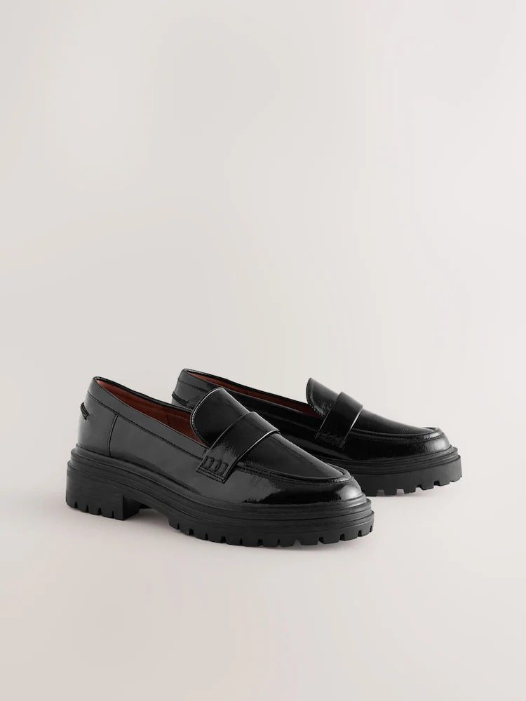 Black Patent Standard/Wide Fit Chunky Loafers