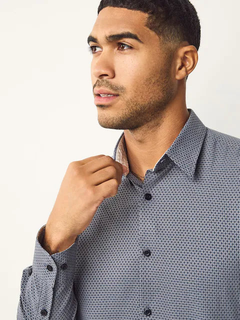 Navy Cotton Rich Trimmed Textured Shirt