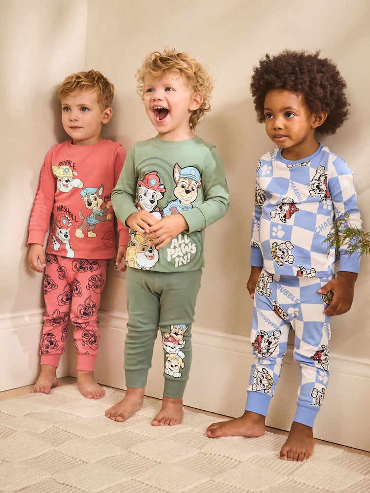 NEXT - Green/Blue/Red Paw Patrol License Snuggle Pyjamas 3 Pack (9mths-9yrs)