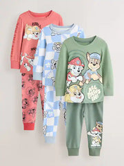 NEXT - Green/Blue/Red Paw Patrol License Snuggle Pyjamas 3 Pack (9mths-9yrs)