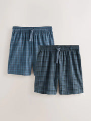 Navy Blue Jersey Check Pyjamas Shorts 2 Pack