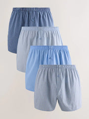 Blues Mixed Pattern 4 pack Woven Pure Boxers