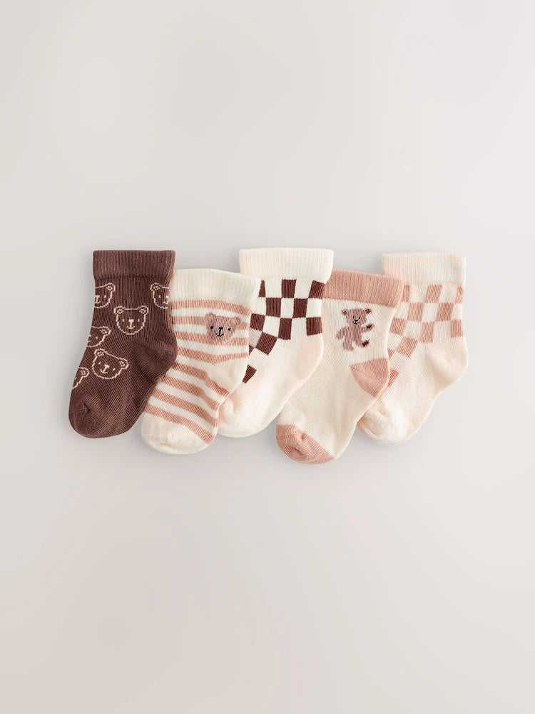 NEXT - Brown Baby Socks 5 Pack (0mths-2yrs)