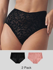 Black/Pink Lace Midi Knickers 2 Pack