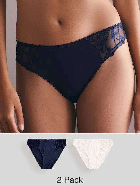 Navy/Cream Embroidered Knickers 2 Pack