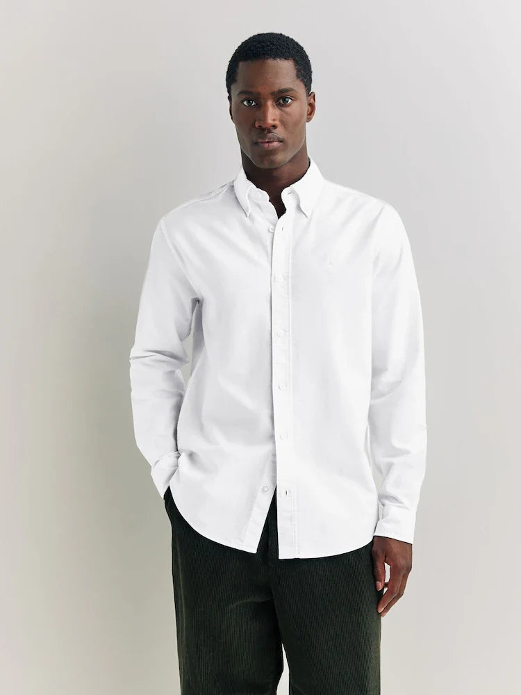 White Regular Fit Long Sleeve Oxford Shirt