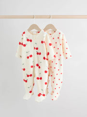 NEXT - Red 2 Pack Micro Fleece Two Way Zip Baby Sleepsuits