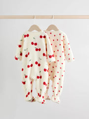NEXT - Red 2 Pack Micro Fleece Two Way Zip Baby Sleepsuits