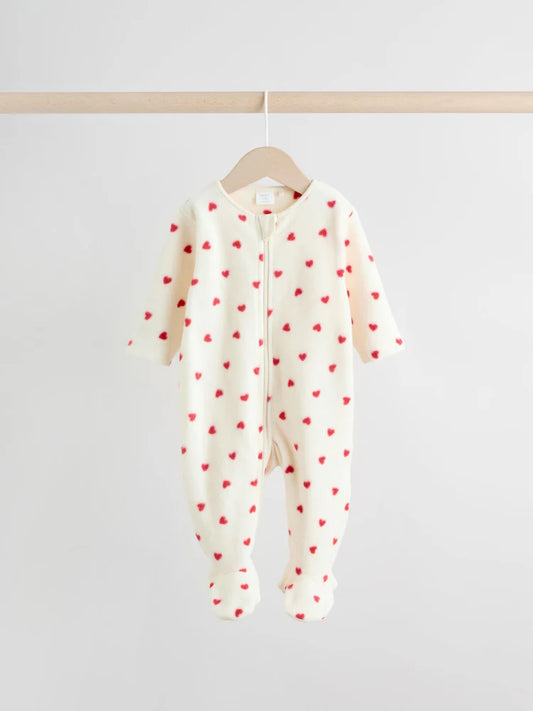 NEXT - Red 2 Pack Micro Fleece Two Way Zip Baby Sleepsuits
