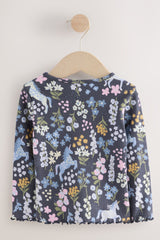 NEXT - Navy Floral Unicorn Print Long Sleeve Ribbed T-Shirt (3mths-7yrs)