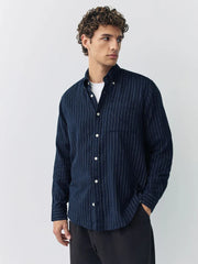 Navy Blue Stripe Soft Touch Oxford Long Sleeve Shirt