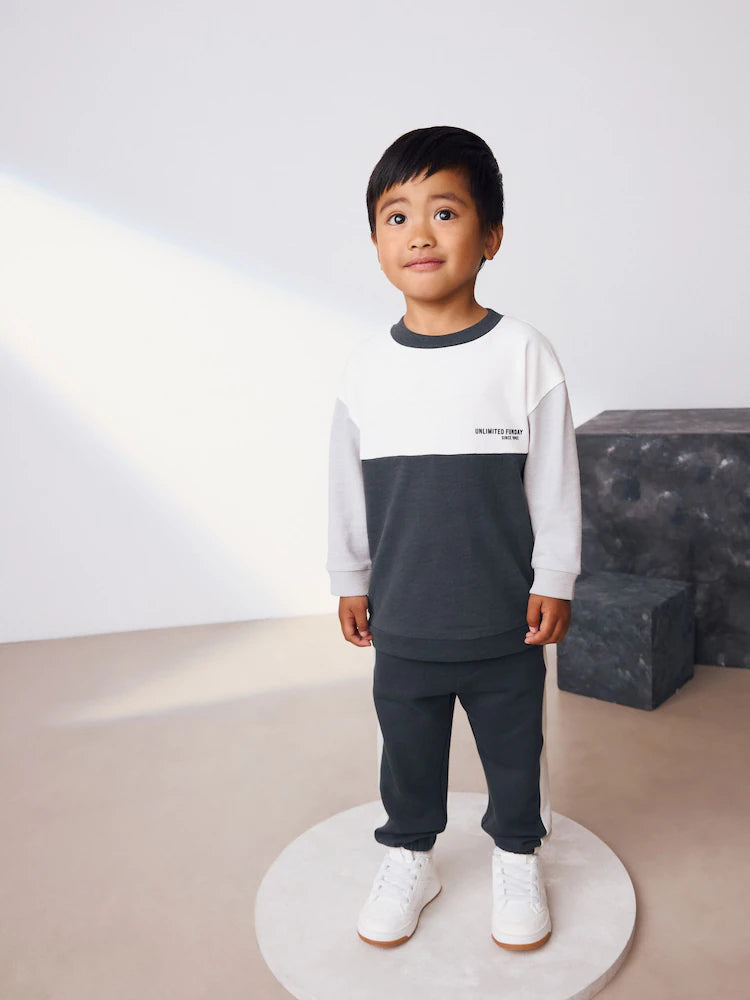 NEXT - Black/White Long Sleeve Soft Touch T-Shirt and Joggers Set