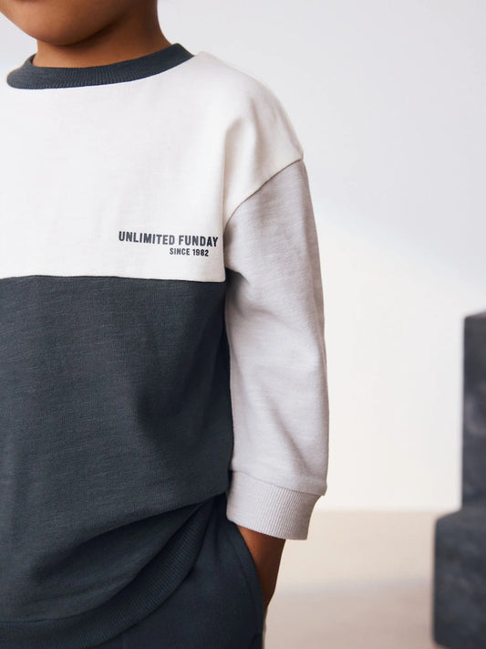 NEXT - Black/White Long Sleeve Soft Touch T-Shirt and Joggers Set