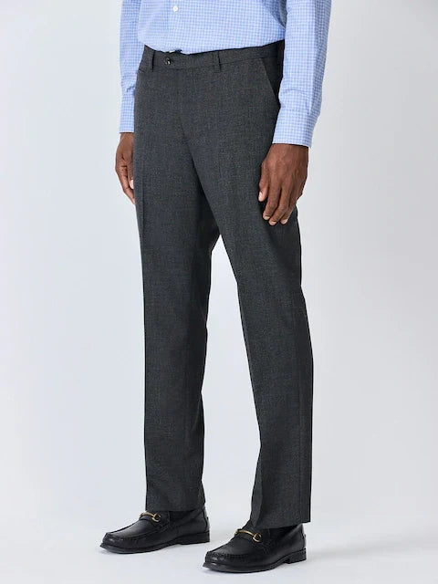 Charcoal Grey Texture Slim Fit Smart Trousers With Internal Side Elastic Waistband