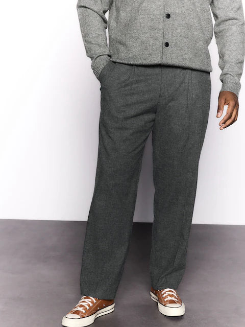 Charcoal Grey Regular Fit Smart Brushed Cotton Textured Trousers