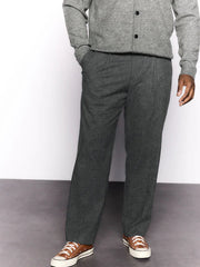Charcoal Grey Regular Fit Smart Brushed Cotton Textured Trousers
