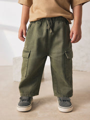 Khaki Green Washed Wide Leg Cargo Trousers (3mths-7yrs)
