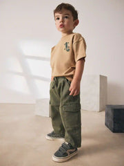 Khaki Green Washed Wide Leg Cargo Trousers (3mths-7yrs)