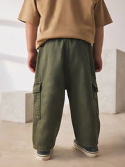 Khaki Green Washed Wide Leg Cargo Trousers (3mths-7yrs)