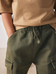 Khaki Green Washed Wide Leg Cargo Trousers (3mths-7yrs)