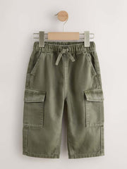 Khaki Green Washed Wide Leg Cargo Trousers (3mths-7yrs)