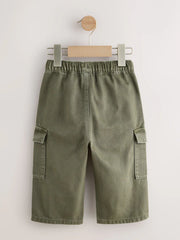 Khaki Green Washed Wide Leg Cargo Trousers (3mths-7yrs)