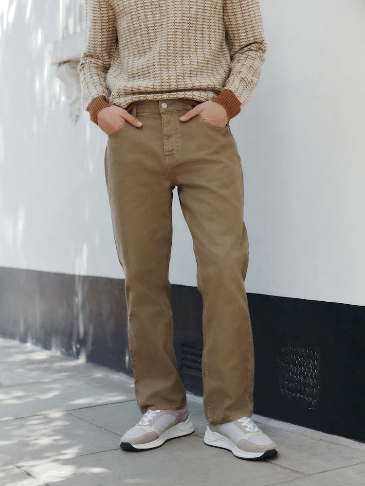 Tan Brown Straight Fit Canvas Denim Jeans
