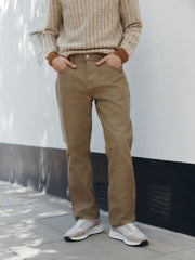 Tan Brown Straight Fit Canvas Denim Jeans