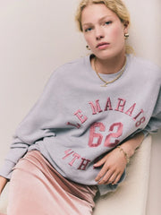 Grey Graphic Satin Applique 'Le Marais' City Longsleeve Crewneck Sweatshirt
