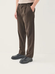 Brown Regular Tapered Fit Single Pleated Stretch Chinos Trousers