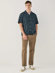Tan Brown Regular Tapered Fit Single Pleated Stretch Chinos Trousers