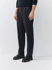 Black Straight Fit Pleated Stretch Chinos Trousers With Elasticated Waist