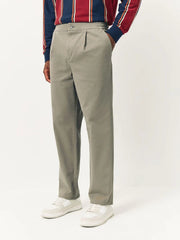 Clay Straight Fit Pleated Stretch Chinos Trousers With Elasticated Waist