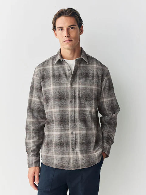 Grey Western Style Ombre Check Long Sleeve Shirt