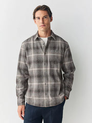 Grey Western Style Ombre Check Long Sleeve Shirt
