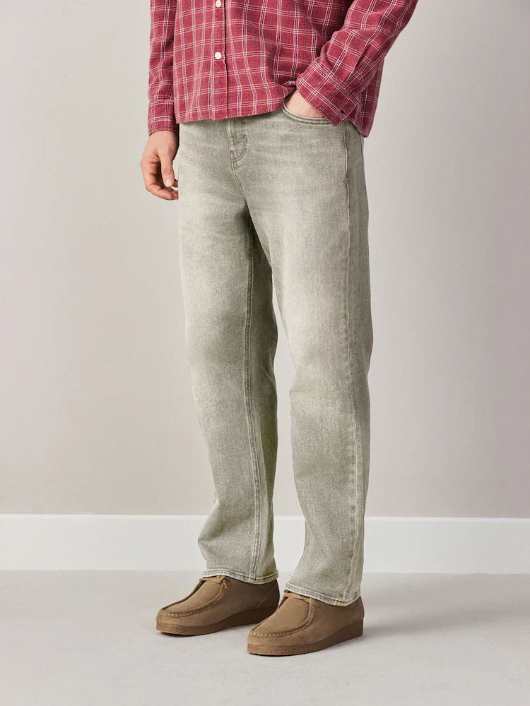 Light Grey Straight Fit Vintage Wash Denim Jeans