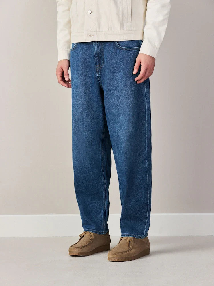 Mid Blue Denim Barrel Fit Jeans