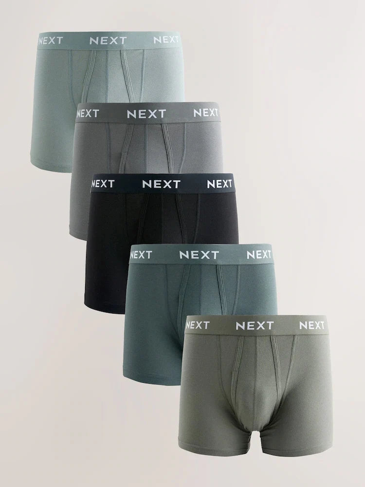 Green 5 Pack A Front Cotton Rich Boxers
