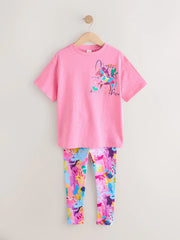 Pink Floral Unicorn T-Shirt and Leggings Set (3-16yrs)