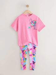 Pink Floral Unicorn T-Shirt and Leggings Set (3-16yrs)