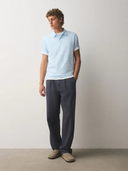 Blue Hokusai Wave Short Sleeve Button Neck Pattern Polo Shirt